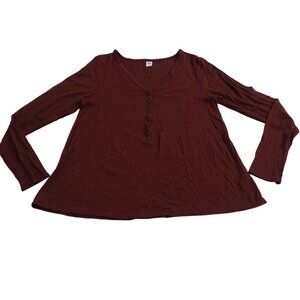 Old Navy Luxe Ribbed Henley Top Long Sleeve V-Neck Burgundy Red Women Size M